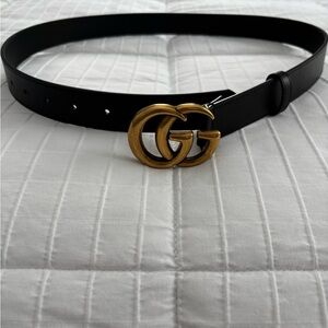 Gucci Black Belt with Gold GG Buckle